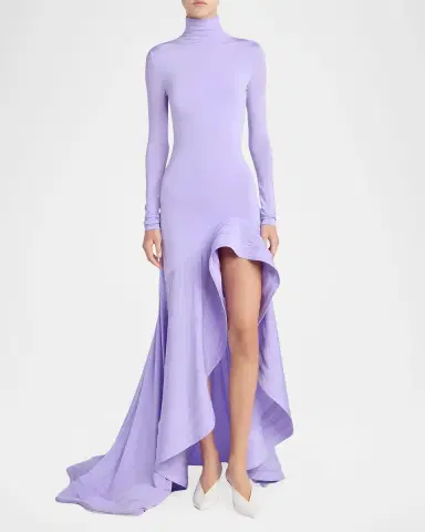 Stella McCartney Crepe Jersey Frill Long-Sleeve High-Low Dress | Thumbnail 6