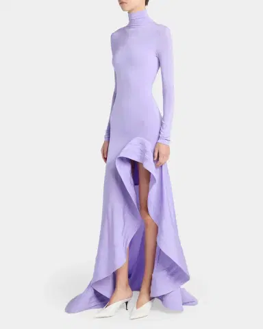 Stella McCartney Crepe Jersey Frill Long-Sleeve High-Low Dress | Thumbnail 8