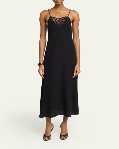 Chloé Lace-Trim Empire Silk Midi Slip Dress | Thumbnail 2 Chloé Lace-Trim Empire Silk Midi Slip Dress | Thumbnail 2