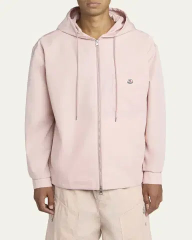 Moncler Men's Pocket-Logo Poplin Full-Zip Hoodie | Thumbnail 4 Moncler Men's Pocket-Logo Poplin Full-Zip Hoodie | Thumbnail 4