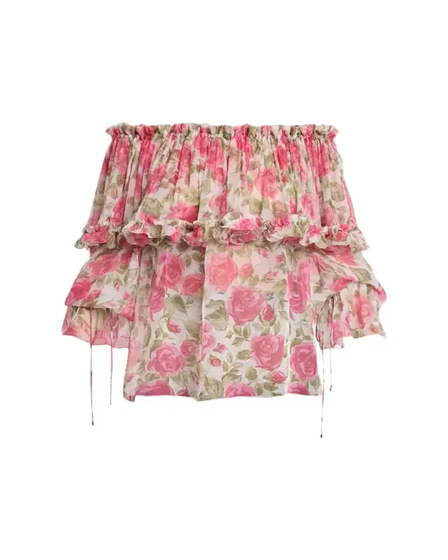 Chloe Floral Silk Off-The-Shoulder Ruffle Top