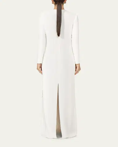 Costarellos Zarie Crystal Flower Long-Sleeve Column Gown | Thumbnail 3