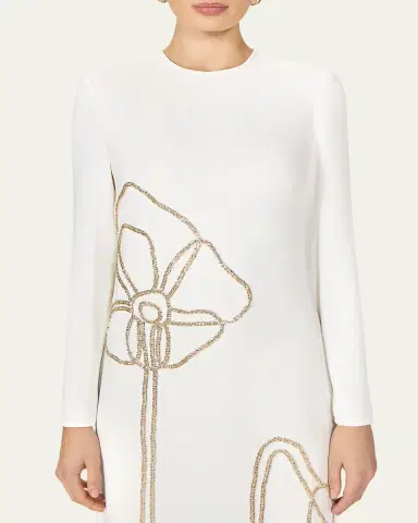 Costarellos Zarie Crystal Flower Long-Sleeve Column Gown | Thumbnail 4