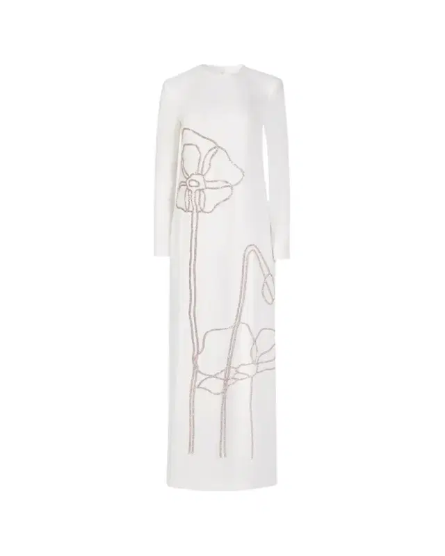 Zarie Crystal Flower Long-Sleeve Column Gown