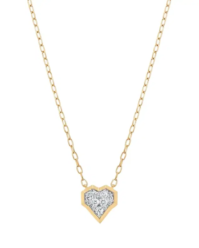 Sara Weinstock Honey Comb 18K Gold & Diamond Heart Necklace