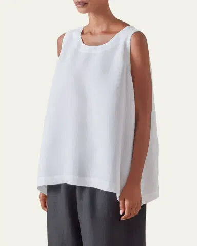 Eskandar Lightweight Linen A-Line Round Neck Shell Top - Mid Plus Length | Thumbnail 4 Eskandar Lightweight Linen A-Line Round Neck Shell Top - Mid Plus Length | Thumbnail 4