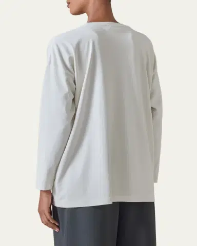 Eskandar Cotton Jersey Long Sleeve Smaller Round Neck Top - Long Length | Thumbnail 2