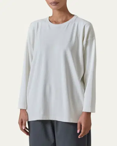 Eskandar Cotton Jersey Long Sleeve Smaller Round Neck Top - Long Length | Thumbnail 3