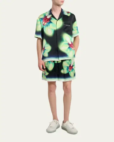 CASABLANCA Men's Silk Maxi-Floral Short-Sleeve Shirt | Thumbnail 2 CASABLANCA Men's Silk Maxi-Floral Short-Sleeve Shirt | Thumbnail 2