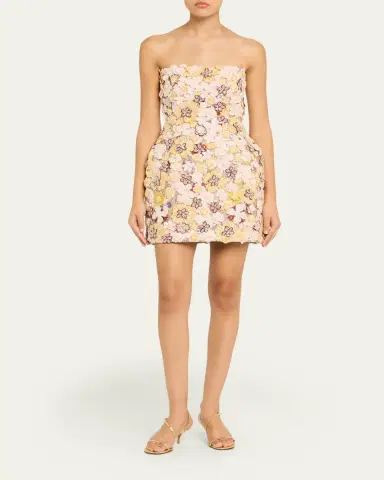 Costarellos Sirra Strapless Embroidered Floral Applique Mini Dress | Thumbnail 2