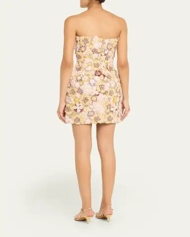Costarellos Sirra Strapless Embroidered Floral Applique Mini Dress | Thumbnail 3