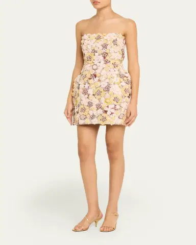 Costarellos Sirra Strapless Embroidered Floral Applique Mini Dress | Thumbnail 4