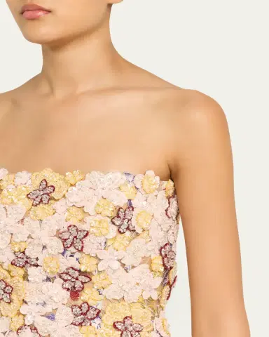 Costarellos Sirra Strapless Embroidered Floral Applique Mini Dress | Thumbnail 5