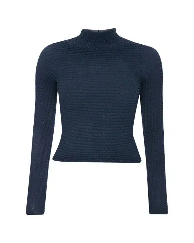 Zigzag Knit Mock-Neck Long-Sleeve Top