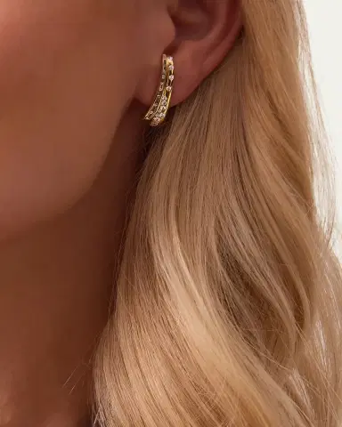 SARA WEINSTOCK Papua 18K Gold & Curved Double Row Diamond Earrings | Thumbnail 2 SARA WEINSTOCK Papua 18K Gold & Curved Double Row Diamond Earrings | Thumbnail 2
