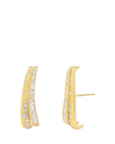 SARA WEINSTOCK Papua 18K Gold & Curved Double Row Diamond Earrings | Thumbnail 1 SARA WEINSTOCK Papua 18K Gold & Curved Double Row Diamond Earrings | Thumbnail 1