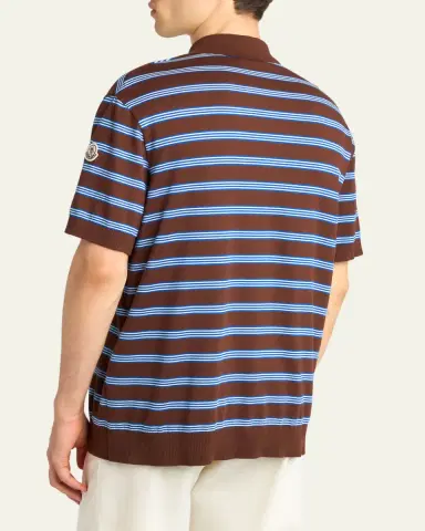 Moncler Men's Cotton Knit Triple-Stripe Polo Shirt | Thumbnail 3 Moncler Men's Cotton Knit Triple-Stripe Polo Shirt | Thumbnail 3