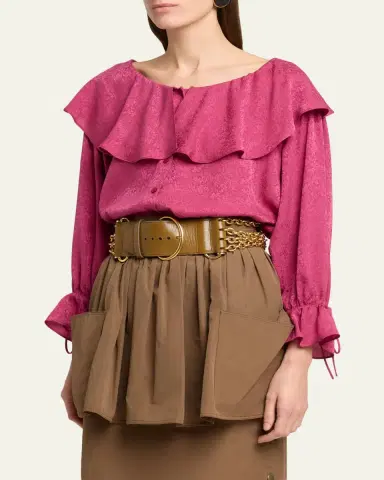 Chloé Ruffle Floral Silk Jacquard Button-Front Top | Thumbnail 4 Chloé Ruffle Floral Silk Jacquard Button-Front Top | Thumbnail 4