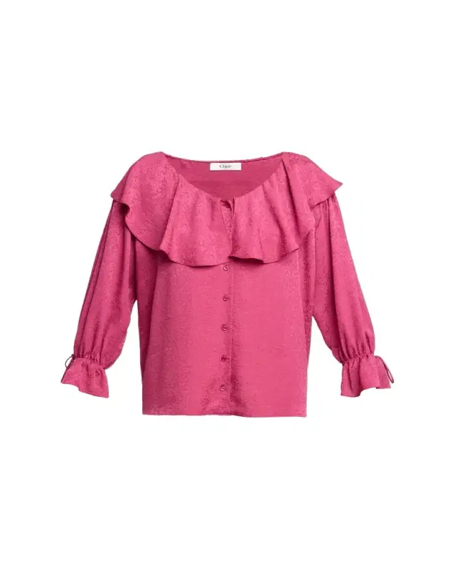 Chloe Ruffle Floral Silk Jacquard Button-Front Top