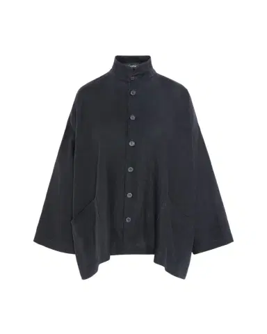 Eskandar Heavyweight Linen Angle-To-Front Double Stand Collar Jacket - Long Length | Thumbnail 1 Eskandar Heavyweight Linen Angle-To-Front Double Stand Collar Jacket - Long Length | Thumbnail 1