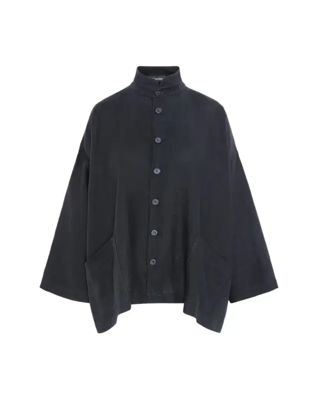 Eskandar Heavyweight Linen Angle-To-Front Double Stand Collar Jacket - Long Length