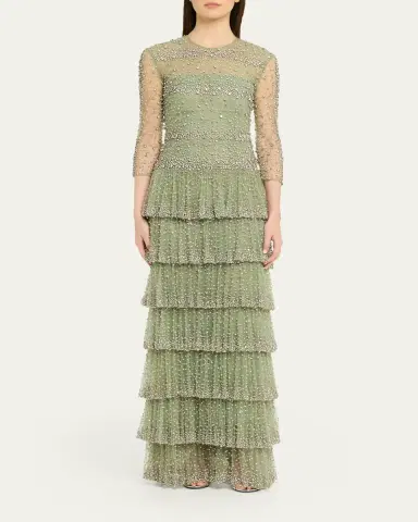Costarellos Solene Crystal Tiered Ruffle Gown | Thumbnail 2 Costarellos Solene Crystal Tiered Ruffle Gown | Thumbnail 2