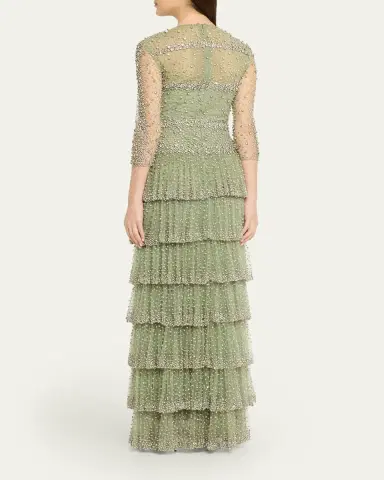 Costarellos Solene Crystal Tiered Ruffle Gown | Thumbnail 3 Costarellos Solene Crystal Tiered Ruffle Gown | Thumbnail 3