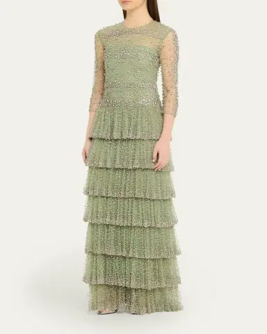 Costarellos Solene Crystal Tiered Ruffle Gown | Thumbnail 4 Costarellos Solene Crystal Tiered Ruffle Gown | Thumbnail 4