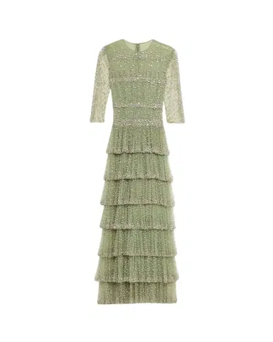 Costarellos Solene Crystal Tiered Ruffle Gown | Thumbnail 1 Costarellos Solene Crystal Tiered Ruffle Gown | Thumbnail 1