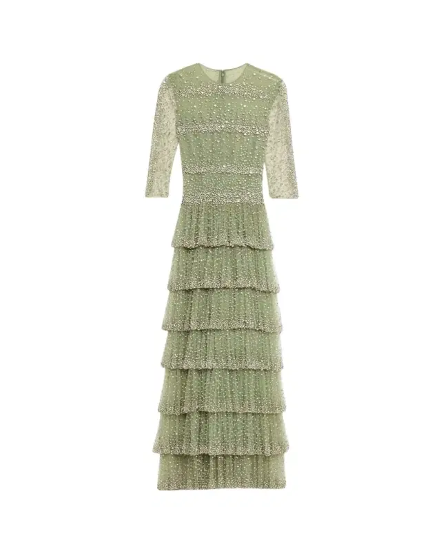 Solene Crystal Tiered Ruffle Gown