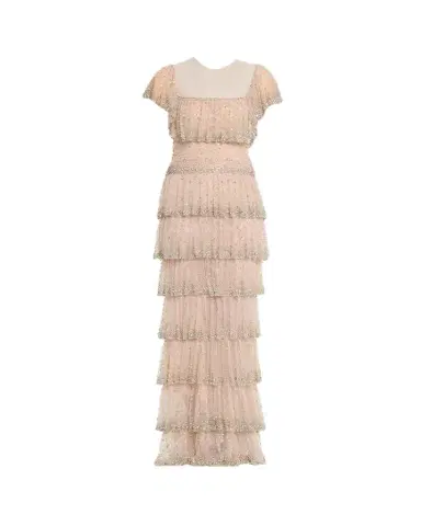 Costarellos Jesenia Crystal Ruffle Square-Neck Illusion Gown | Thumbnail 1 Costarellos Jesenia Crystal Ruffle Square-Neck Illusion Gown | Thumbnail 1