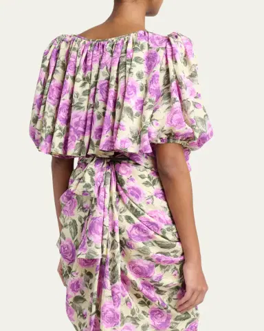 Chloé Floral Silk Puff-Sleeve Ruffle Crop Top | Thumbnail 3