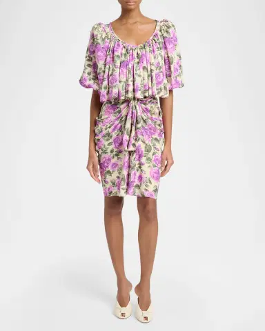 Chloé Floral Silk Puff-Sleeve Ruffle Crop Top | Thumbnail 6