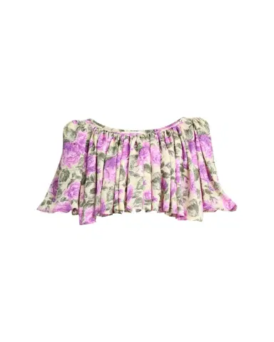 Chloé Floral Silk Puff-Sleeve Ruffle Crop Top | Thumbnail 1