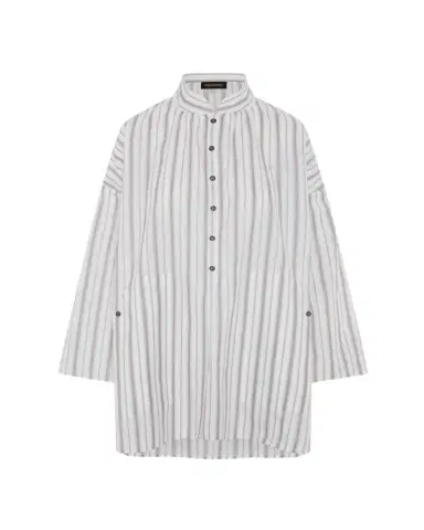 Eskandar Sloped Shoulder Wide A-Line Artists Smock With Pleated Collar - Long Plus Length | Thumbnail 1 Eskandar Sloped Shoulder Wide A-Line Artists Smock With Pleated Collar - Long Plus Length | Thumbnail 1