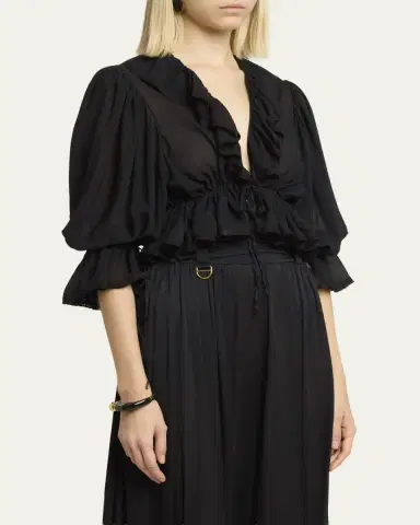 Chloé Tie Ruffle Silk Crop Top | Thumbnail 4