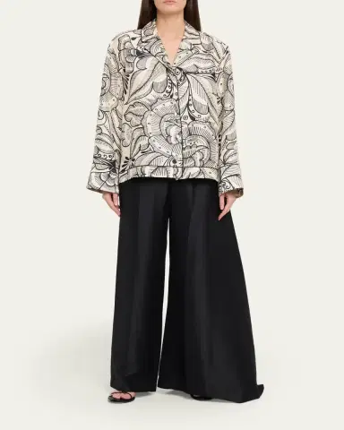 Heirlome Rickie Shantung Silk Asymmetric Wide-Leg Trousers | Thumbnail 2