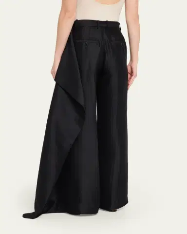 Heirlome Rickie Shantung Silk Asymmetric Wide-Leg Trousers | Thumbnail 3