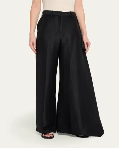 Heirlome Rickie Shantung Silk Asymmetric Wide-Leg Trousers | Thumbnail 4