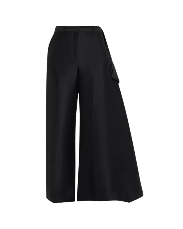 Rickie Shantung Silk Asymmetric Wide-Leg Trousers