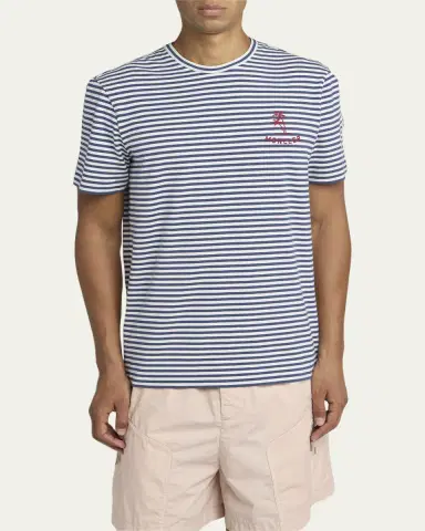 Moncler Men's Palm Logo Striped Short-Sleeve T-Shirt | Thumbnail 4 Moncler Men's Palm Logo Striped Short-Sleeve T-Shirt | Thumbnail 4