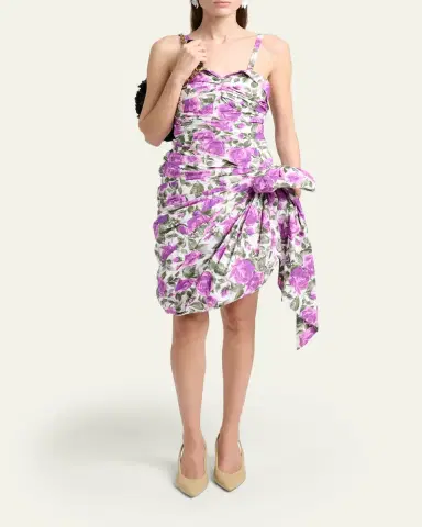Chloé Sleeveless Ruched Floral Cotton Bow Dress | Thumbnail 2 Chloé Sleeveless Ruched Floral Cotton Bow Dress | Thumbnail 2