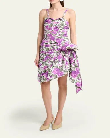 Chloé Sleeveless Ruched Floral Cotton Bow Dress | Thumbnail 4 Chloé Sleeveless Ruched Floral Cotton Bow Dress | Thumbnail 4