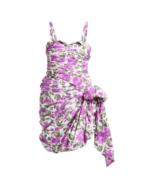 Chloe Sleeveless Ruched Floral Cotton Bow Dress