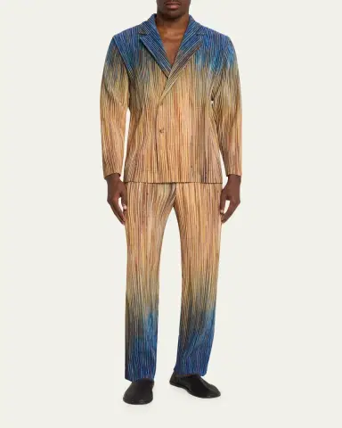 Homme Plissé Issey Miyake Men's Paintbrush Agate-Print Pleated Trousers | Thumbnail 2