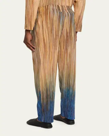Homme Plissé Issey Miyake Men's Paintbrush Agate-Print Pleated Trousers | Thumbnail 3