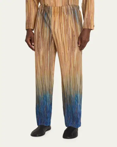 Homme Plissé Issey Miyake Men's Paintbrush Agate-Print Pleated Trousers | Thumbnail 4