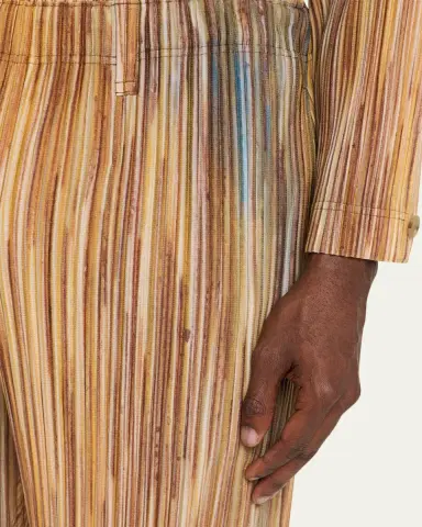 Homme Plissé Issey Miyake Men's Paintbrush Agate-Print Pleated Trousers | Thumbnail 5
