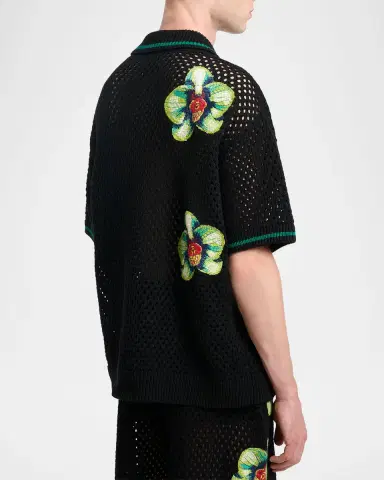 CASABLANCA Men's Orchid Embroidered Crochet Short-Sleeve Cardigan | Thumbnail 7 CASABLANCA Men's Orchid Embroidered Crochet Short-Sleeve Cardigan | Thumbnail 7