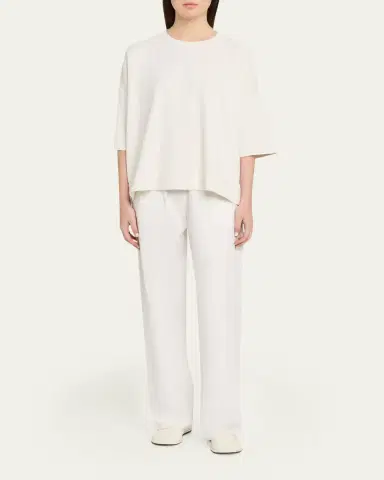 Eskandar Round Neck 3/4-Sleeve Top With Hembands - Mid Plus Length | Thumbnail 2 Eskandar Round Neck 3/4-Sleeve Top With Hembands - Mid Plus Length | Thumbnail 2